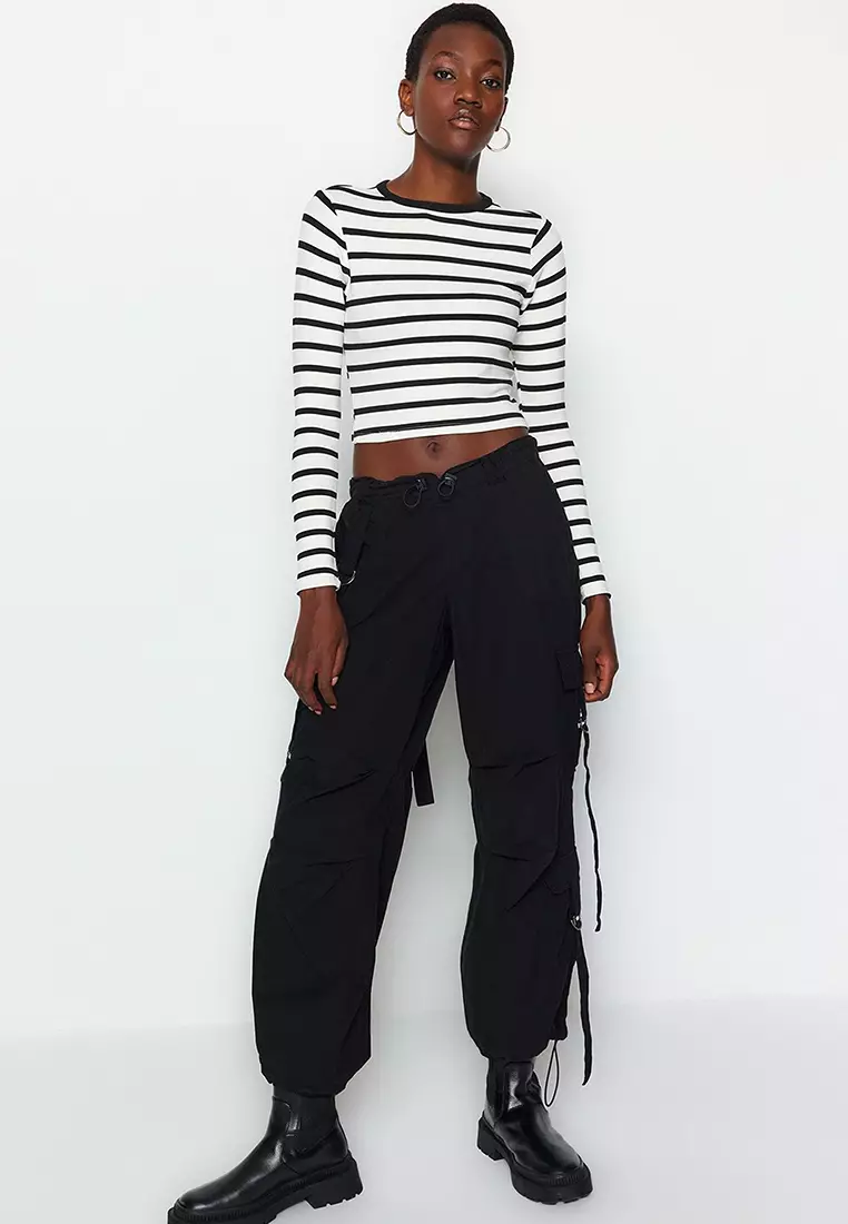 Striped Fitted Crop Knit Top