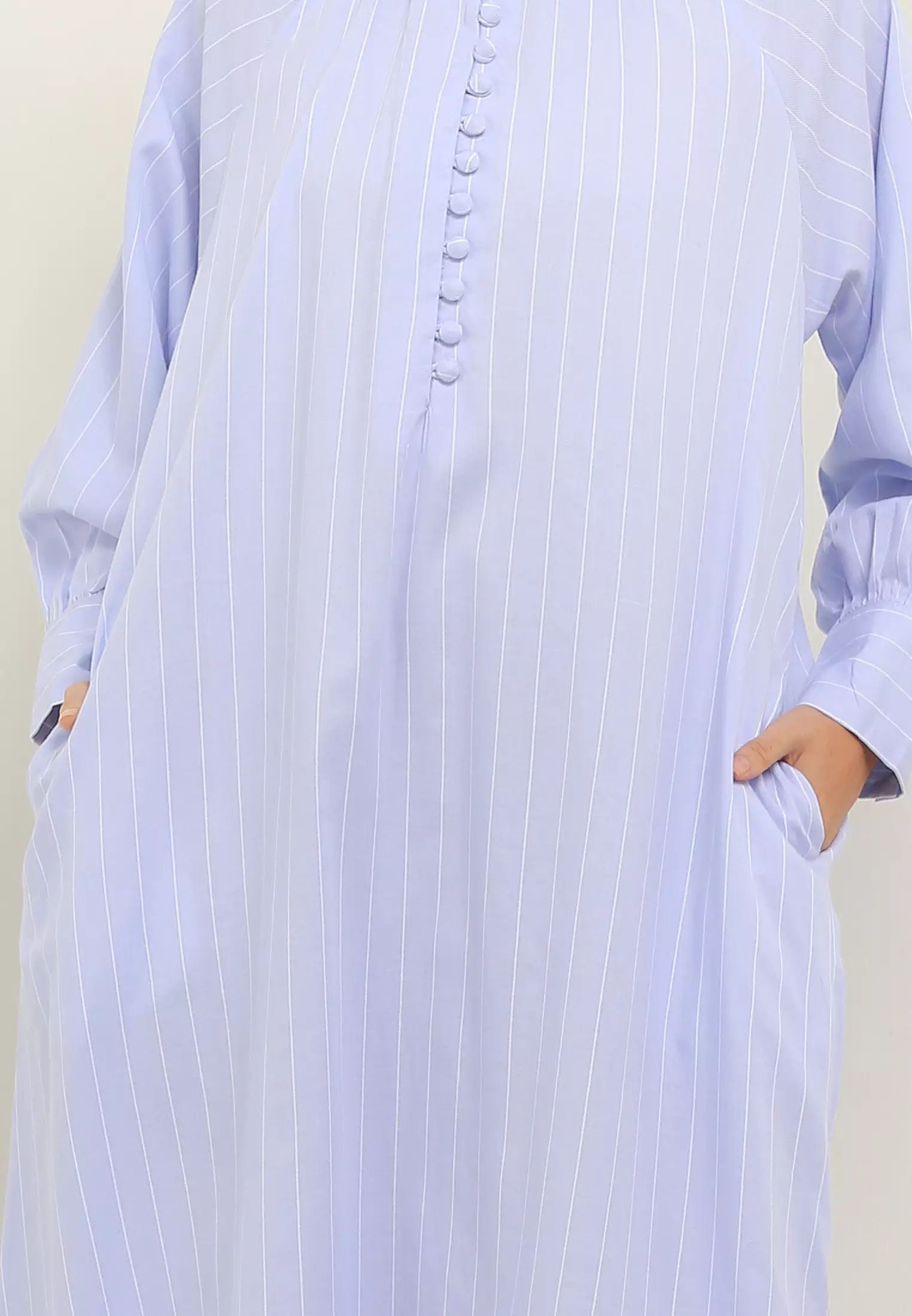 MFMW Alimah Dress Gamis Baby Blue Motif Salur