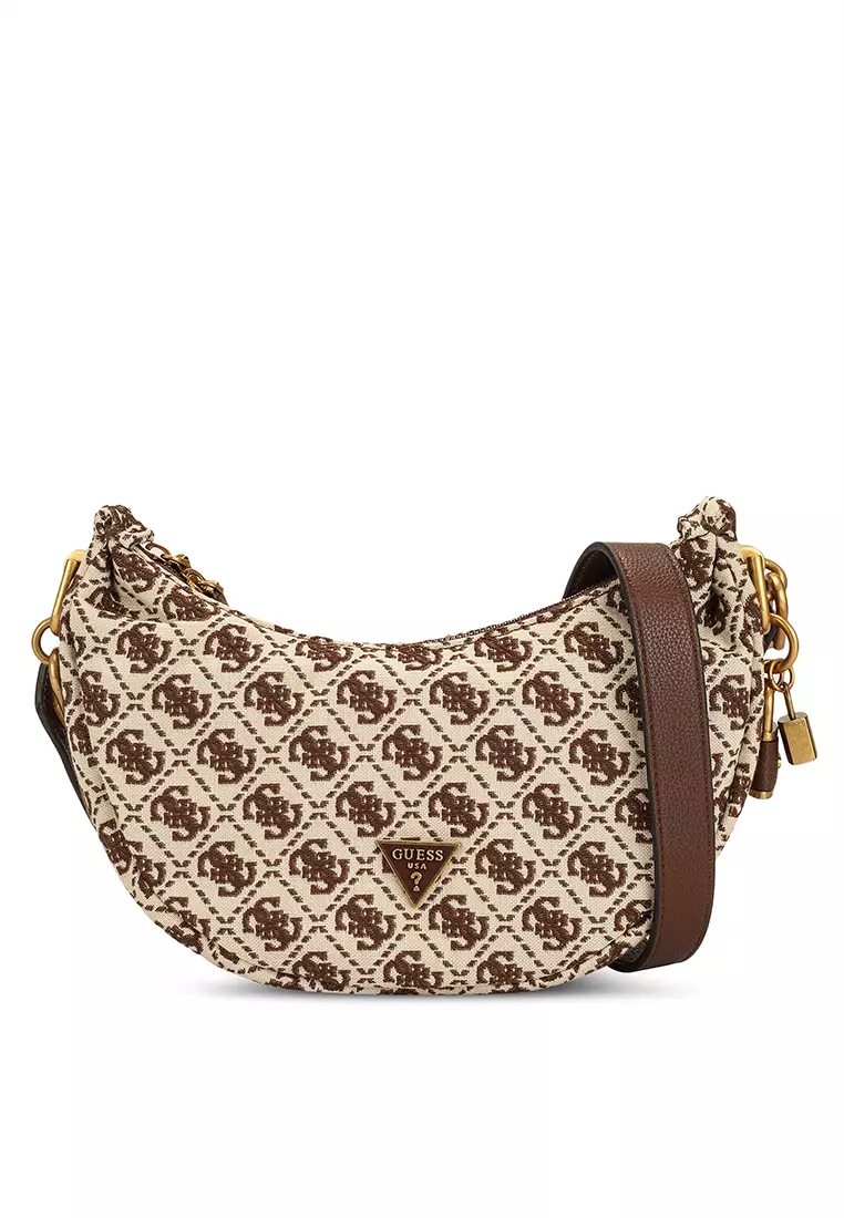 Guess Rea Mini Camera Large Signature Logo Crossbody Bag - Brown Logo