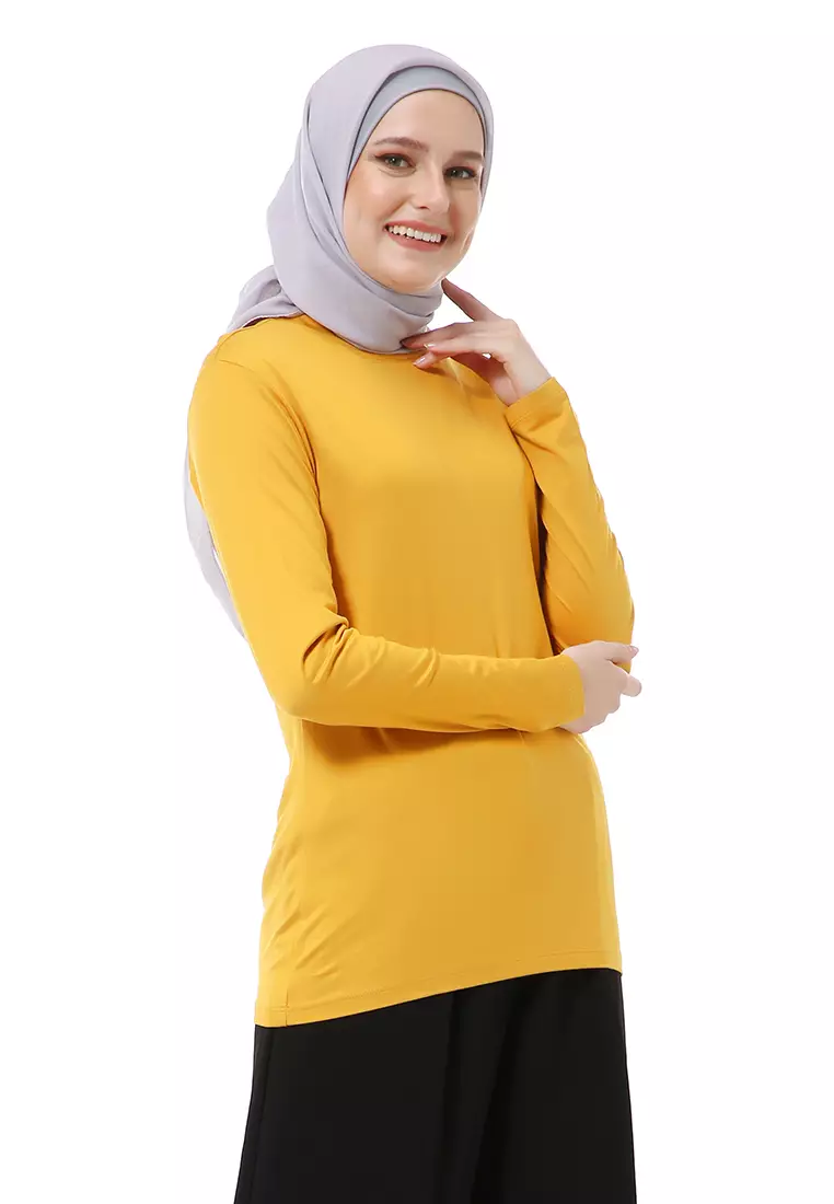 Zlora Manset Atasan Wanita Motif Polos Long Sleeve Reguler Fit - Mustard