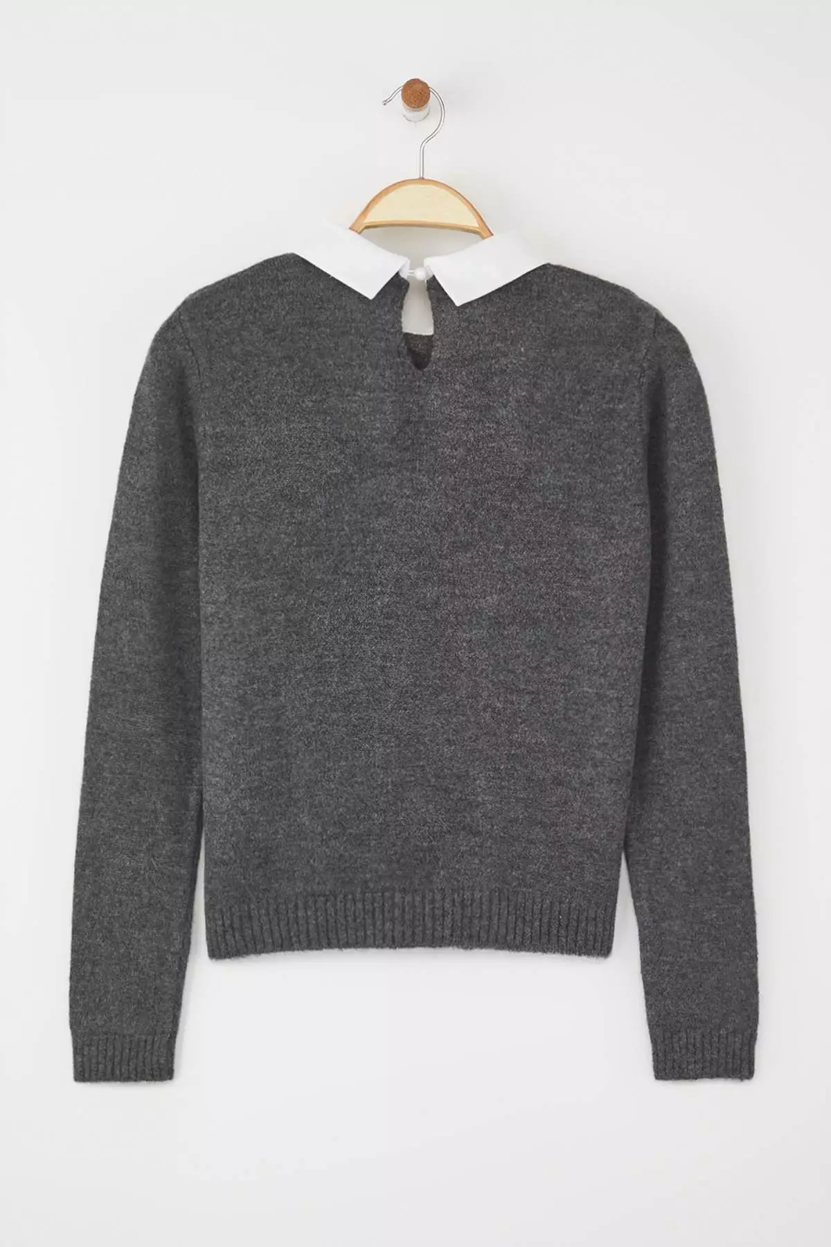 Anthracite Soft Textured Shirt Garnish Ribbon/Bow Detail Stone Knitwear Sweater