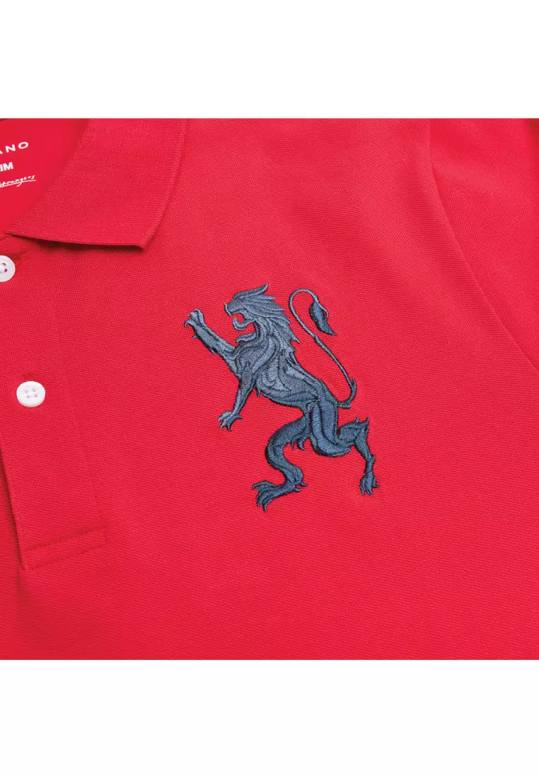 Men's Lion Embroidery Slim Short Sleeve Polo 01016222
