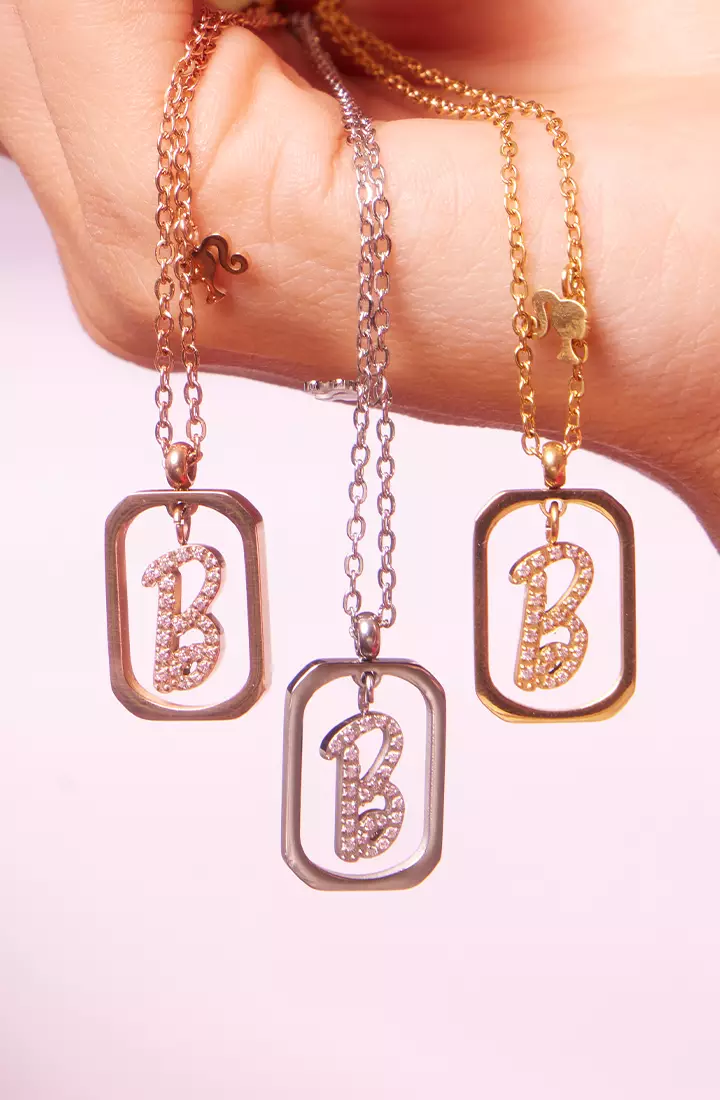 Barbie™ x Celovis Limited Edition Iconic B with Dangling Silo Head Pendant Necklace (Silver)
