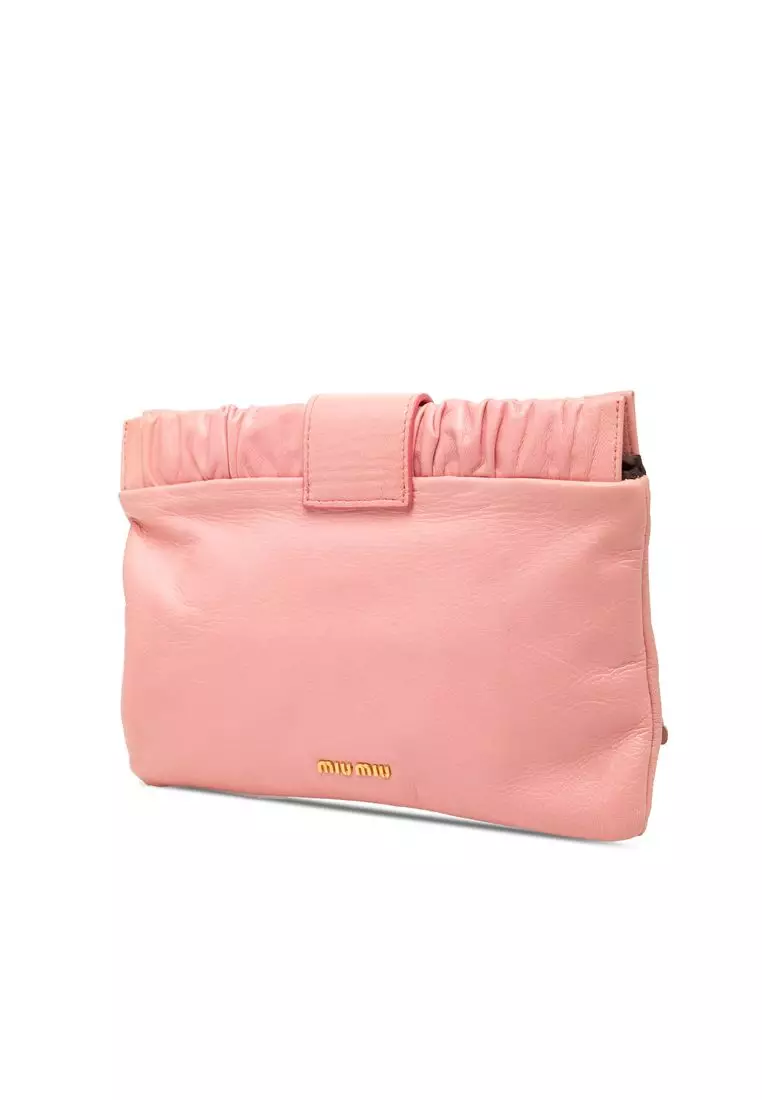 Pre-Loved Miu Miu Lambskin Flower Applique Clutch With Strap
