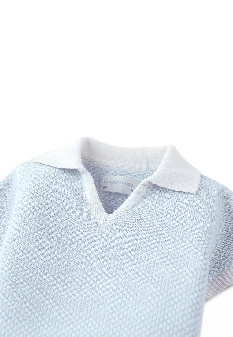 Baby Lucius Popcorn Polo with Ribbed Cuffs & Hem
