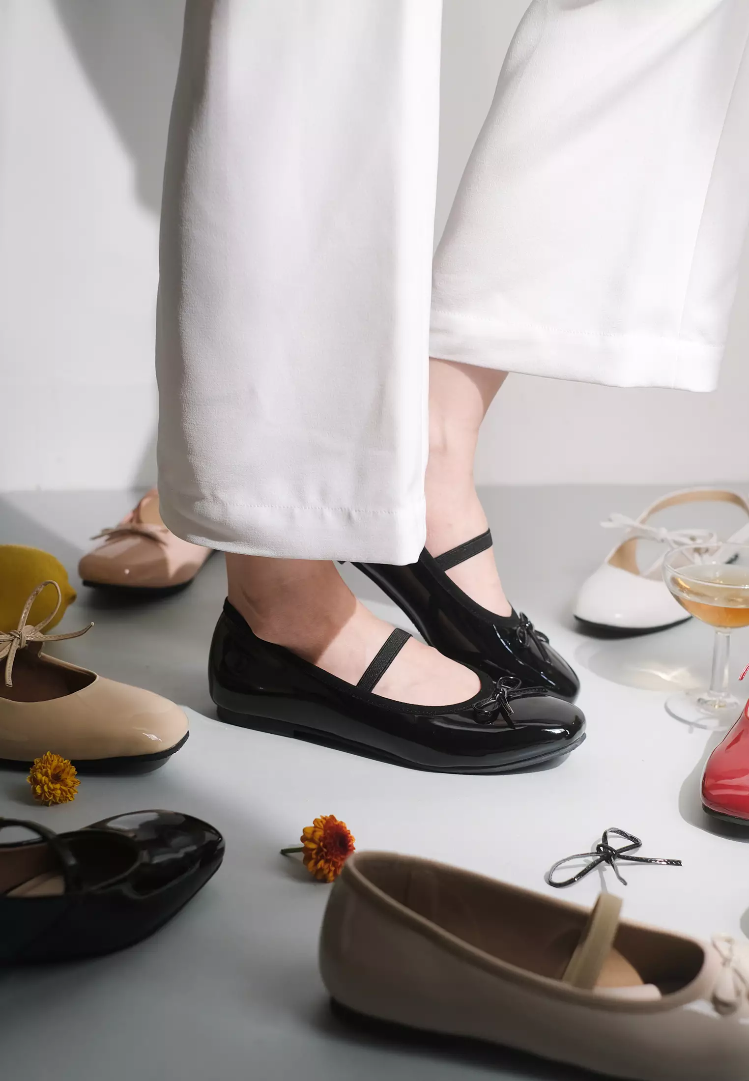 Poppy Ballerina Flat Shoes Square Toe with Bow