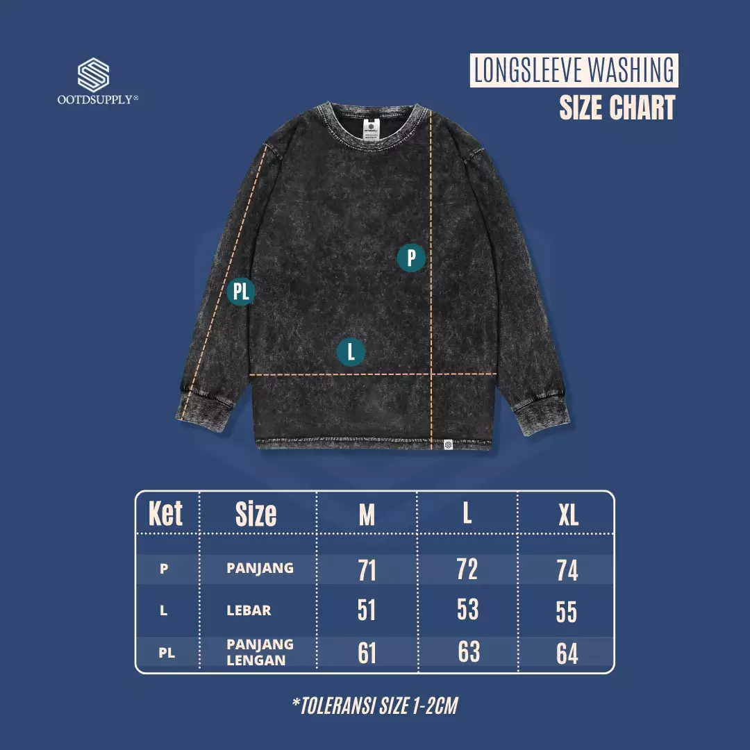 OOTDSUPPLY Longsleeve Yoshi Sandwash l Kaos Lengan Panjang Pria dan Wanita LSWH003