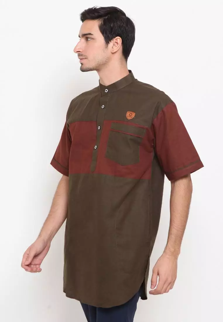 Zayidan Baju Koko Gamis Muslim Pria Jafar - Hijau Army