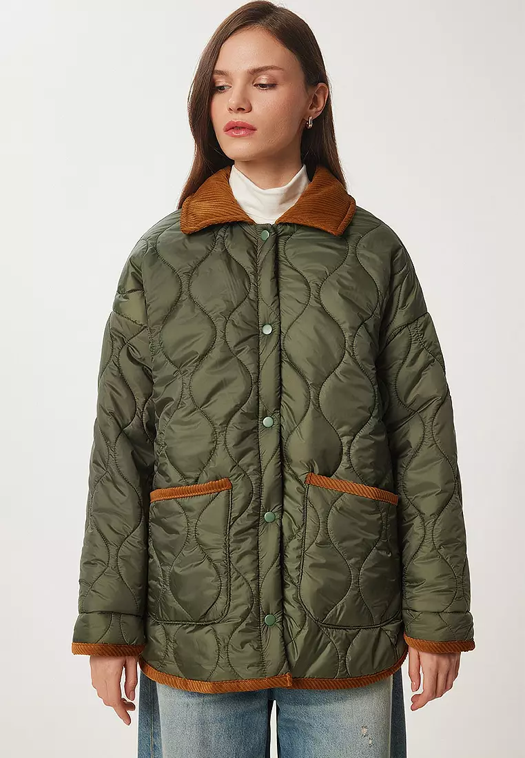 Polo Neck Pocketed Quilted Coat