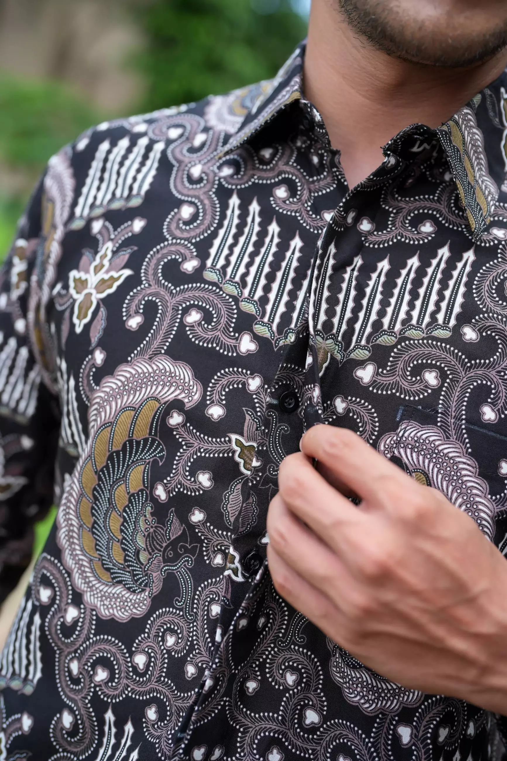 Prana Black Kemeja Batik Slim Fit Lengan Panjang Katun