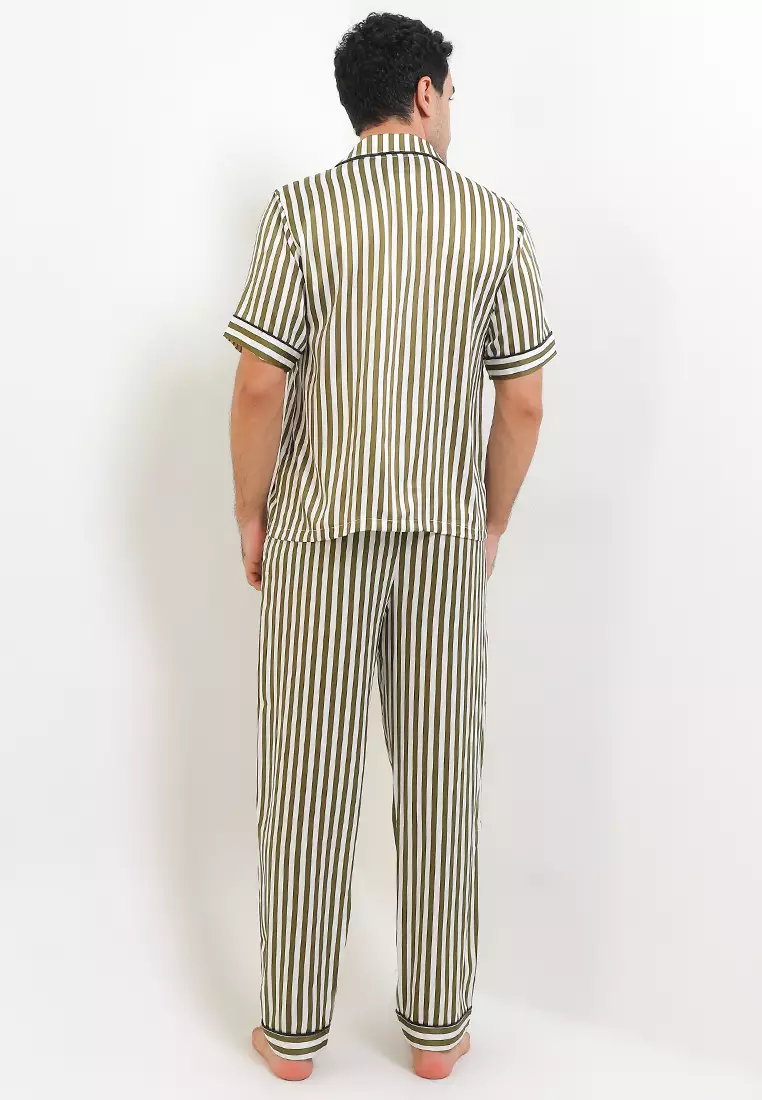 Pyjama Pijama Baju Tidur Satin Silk Kantong Baju Celana Short Sleeve Long Pants Mens Pria Sleepwear