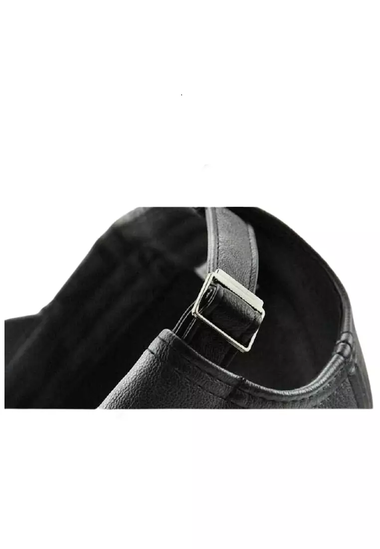 Maxton Topi Baseball Aksen Caps Handmade Design Creative Resizable Strap Material Leather Kulit ORIGINAL - Black