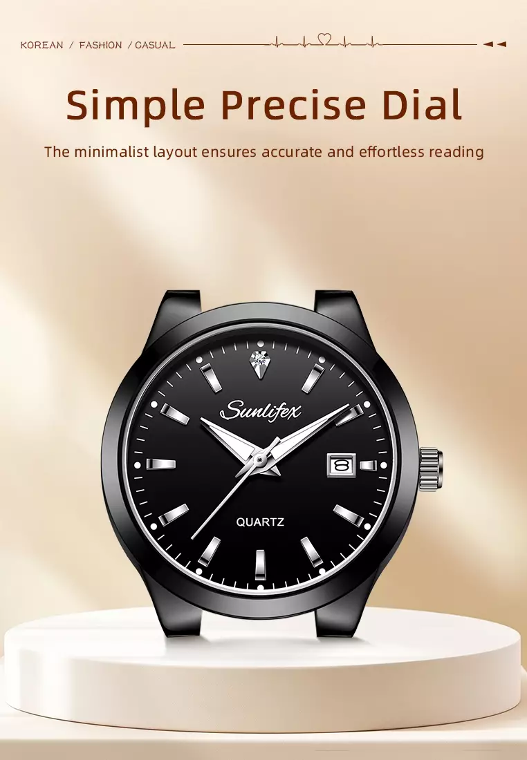 Jam Tangan Couple Original Tanggal Luminous Santai Tali Stainless Steel Jam Tangan Pria/Wanita 9108 allblack