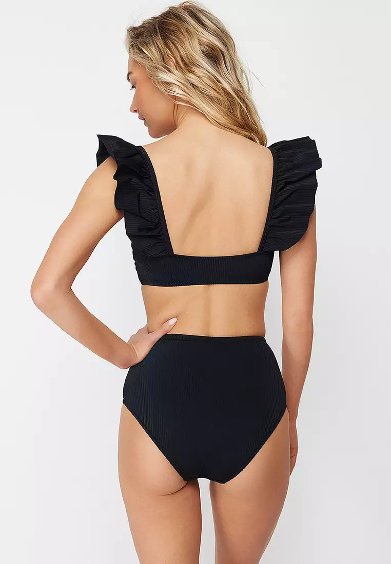 Frilly Textured High Waist Hipster Bikini Set