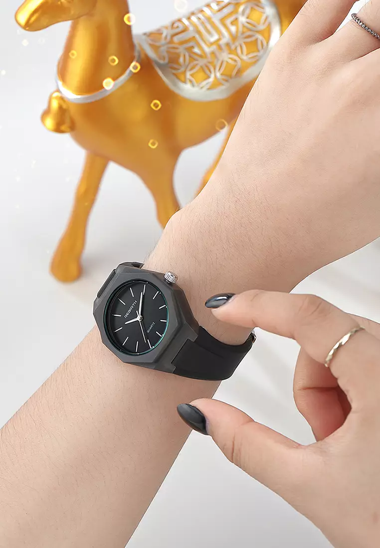 Jam Tangan Wanita Simple Analog Tali Silicone Anti Air Jam Tangan Cewek BLACK