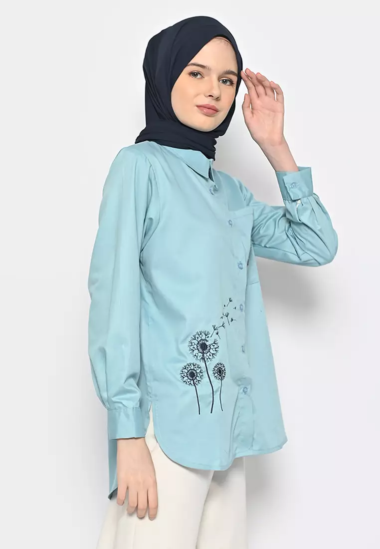 Azzura Embroidery Blouse Dusty Blue