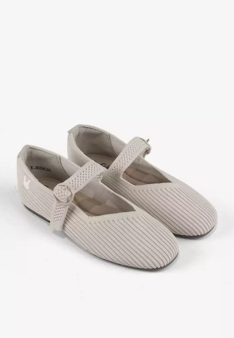Sepatu Flatshoes Knit Mary Jane Anak Perempuan T.Mona Off White