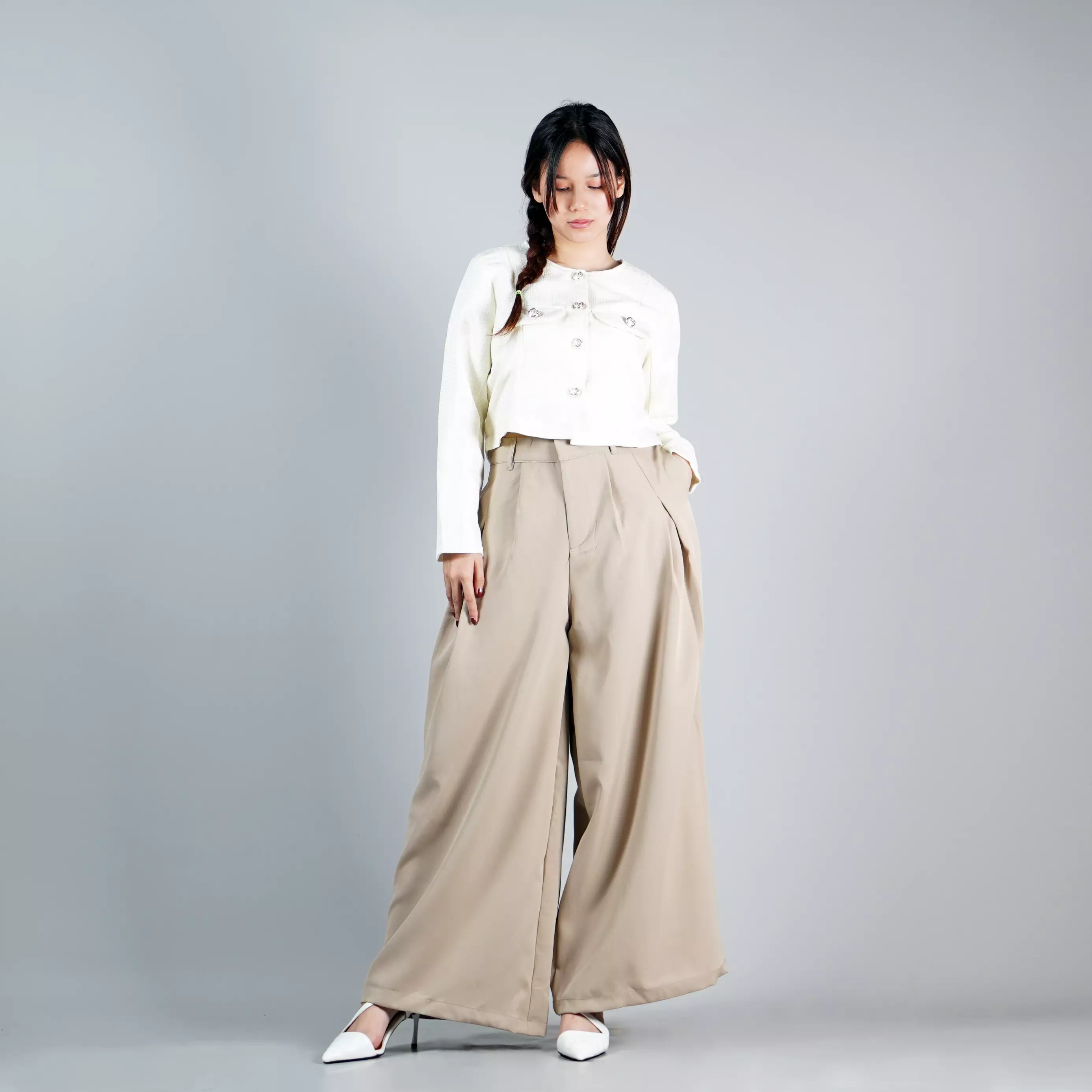 LENA PANTS Wide Leg Pants Loose Pants Wanita Loose Fit Pants - KHAKI