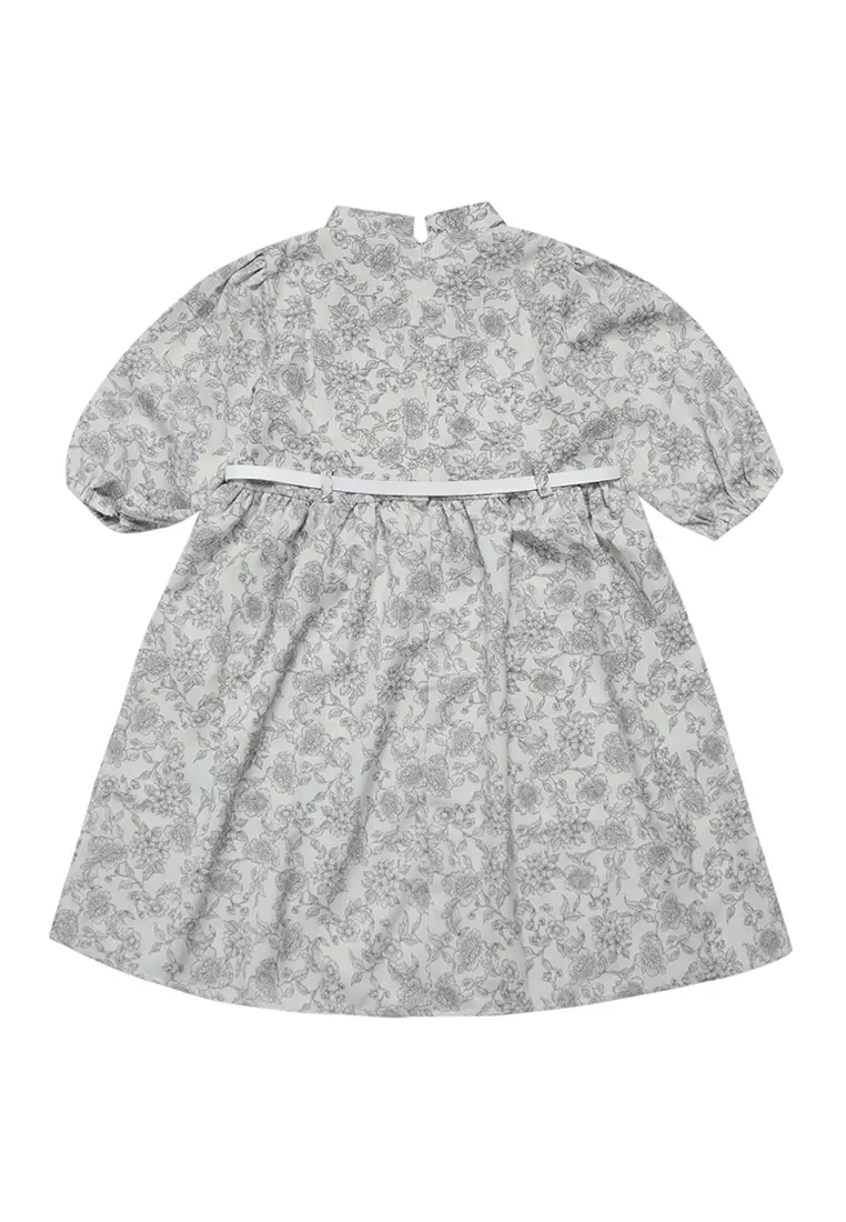 Dress Anak Perempuan Bunga Abu With Belt - CUTE