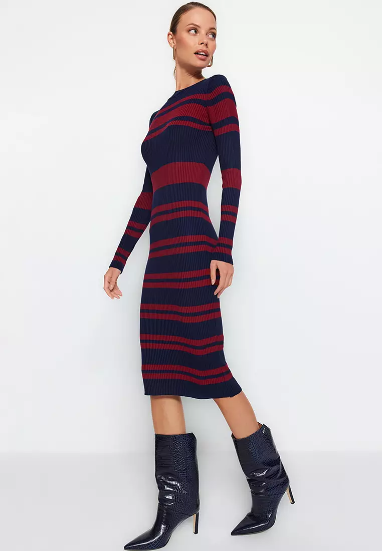 Midi Knitwear Crew Neck Striped Dress