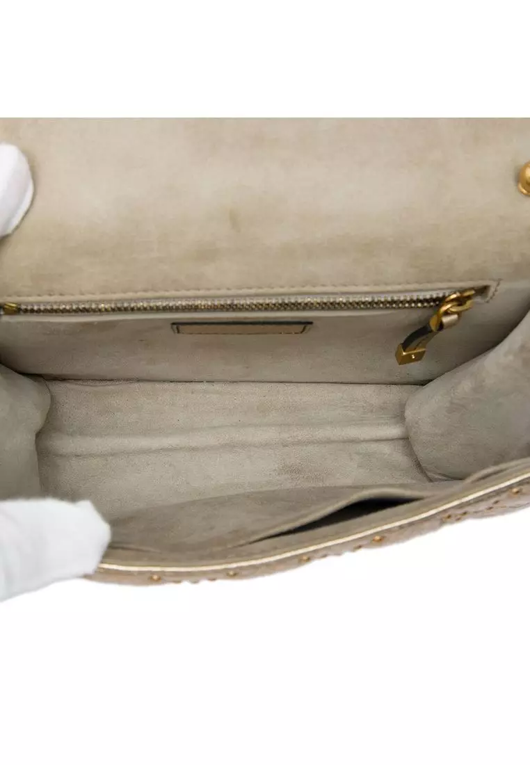 Pre-Loved Dior Studded Metallic Lambskin Dioraddict Wallet On Chain