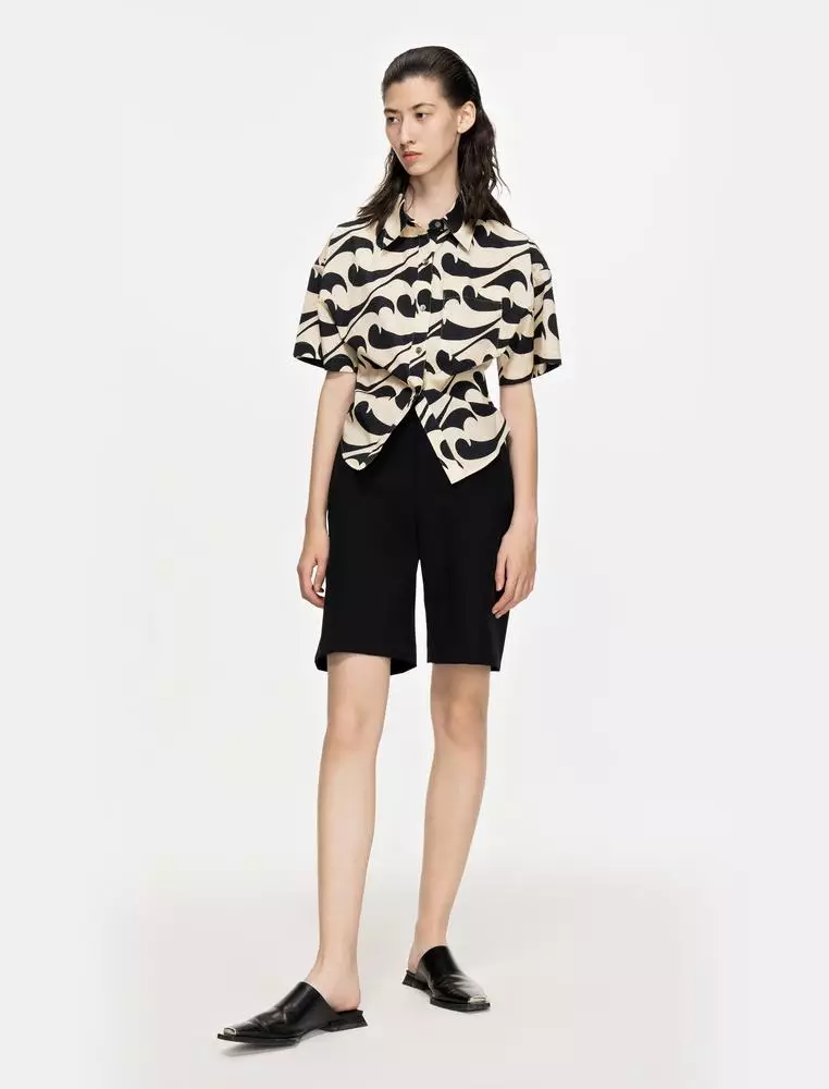 海浪印花通勤短袖襯衣