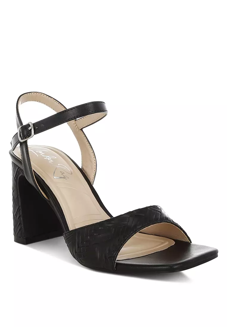 Textured Faux Leather Heels In Black