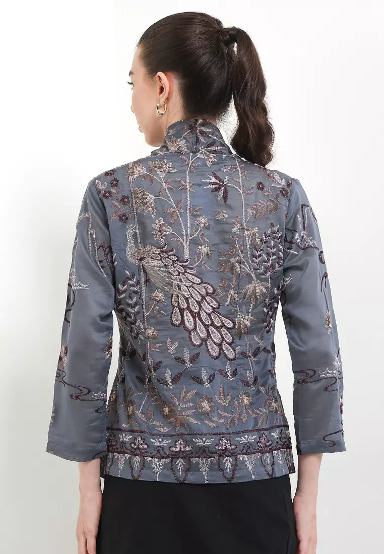 Kebaya Embroidery-Peacock 7/8-Sleeve