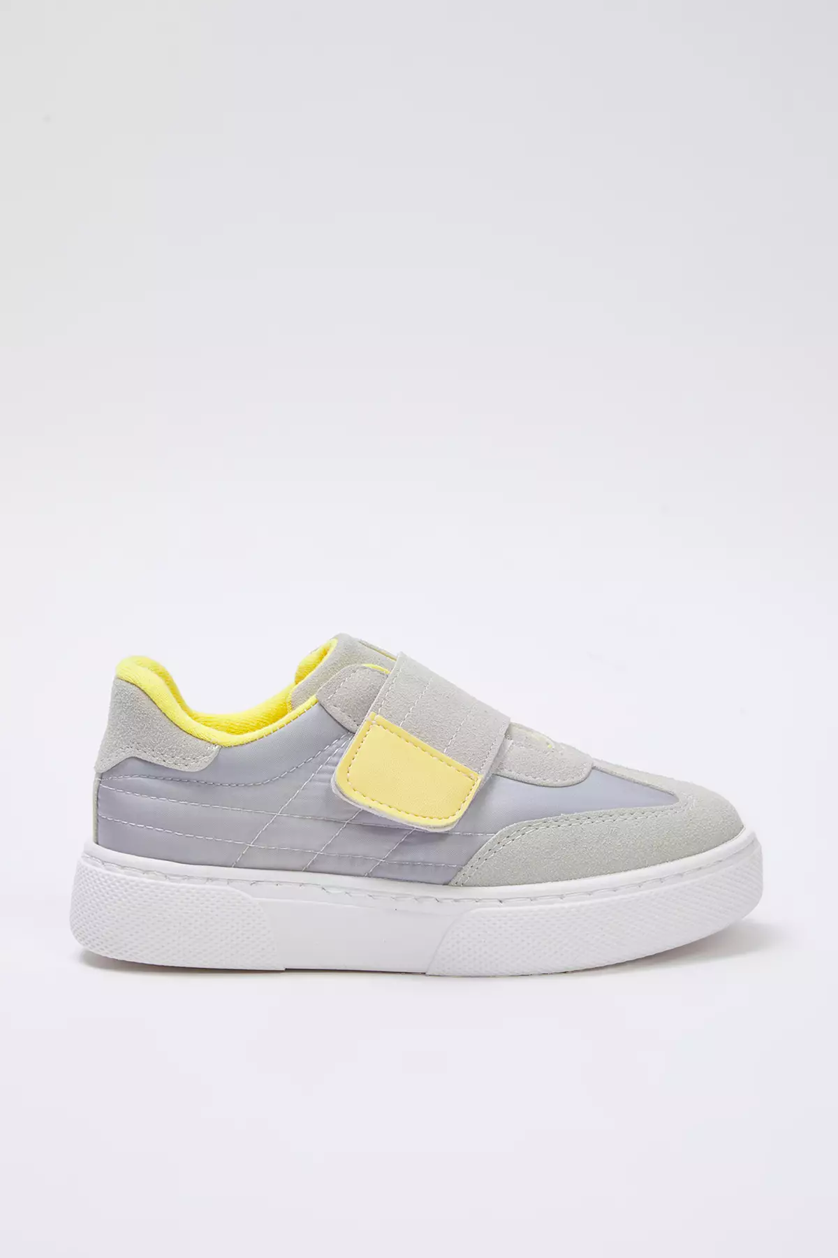 Unisex Children Kids Sneakers - Grey Nubuck With Color Block And Velcro Tape Takss25Sn00050