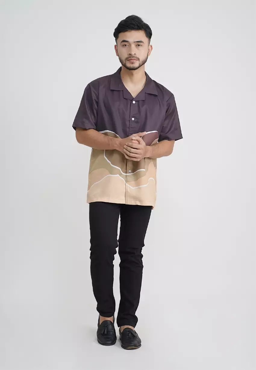 Tiento Kemeja Pakaian Pria Baju Kasual Atasan Lengan Pendek Motif Nature Skala