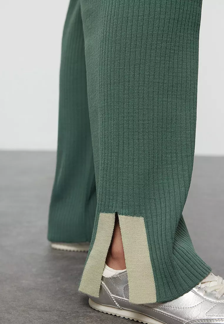Petrol Green Colored Piping Detailed Knitwear Bottom-Top Set TCTAW25US00059