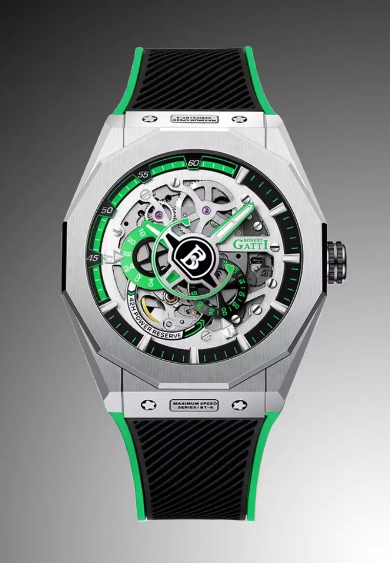 Automatic Unisex Stainless Steel Watch, Rubber Strap