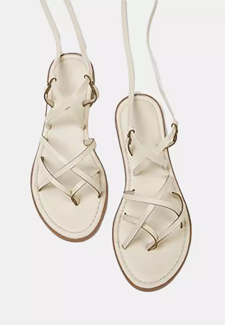 Beige Ankle Strap Flip Flops Women's Sandals Takss25Sd00021
