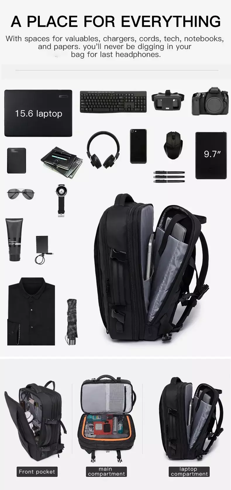 Bange BG1908 Tas Backpack Ransel Laptop Travel Pria 15.6" USB Expandable - BLACK