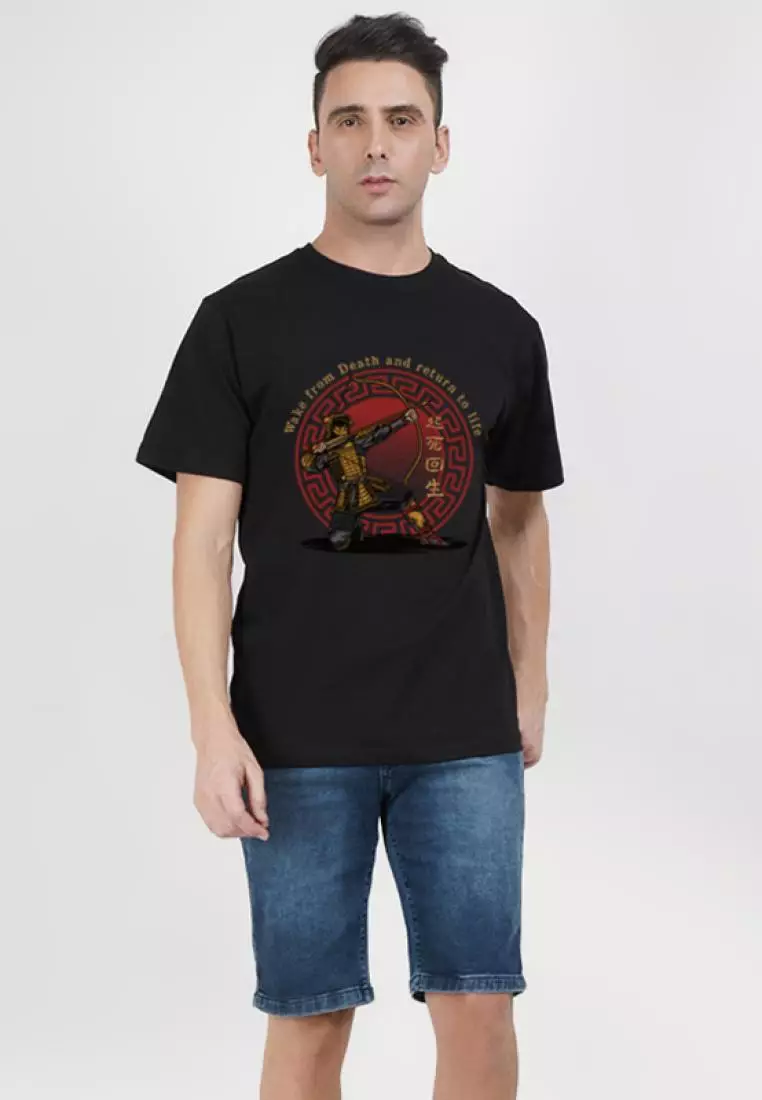 Wake From Death Samurai Graphic Black Relaxed Fit Short Sleeve Cotton Tee/Tshirt