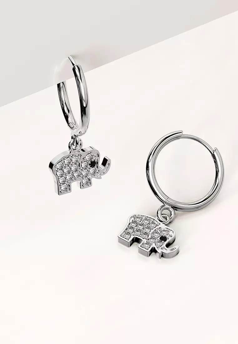 Solid 925 Sterling Silver Elly Zircon Huggie Earrings Silver