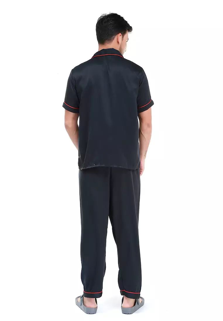 Klicin Setelan Baju Tidur Pendek Piyama Pria Plain One Set Sleepwear Pajamas Material Satin ORIGINAL