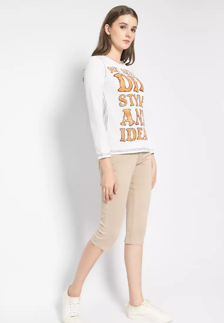 LGS - Kaos Wanita Motif Sablon Warna Putih LTS.555.K908M.019.C-L/S