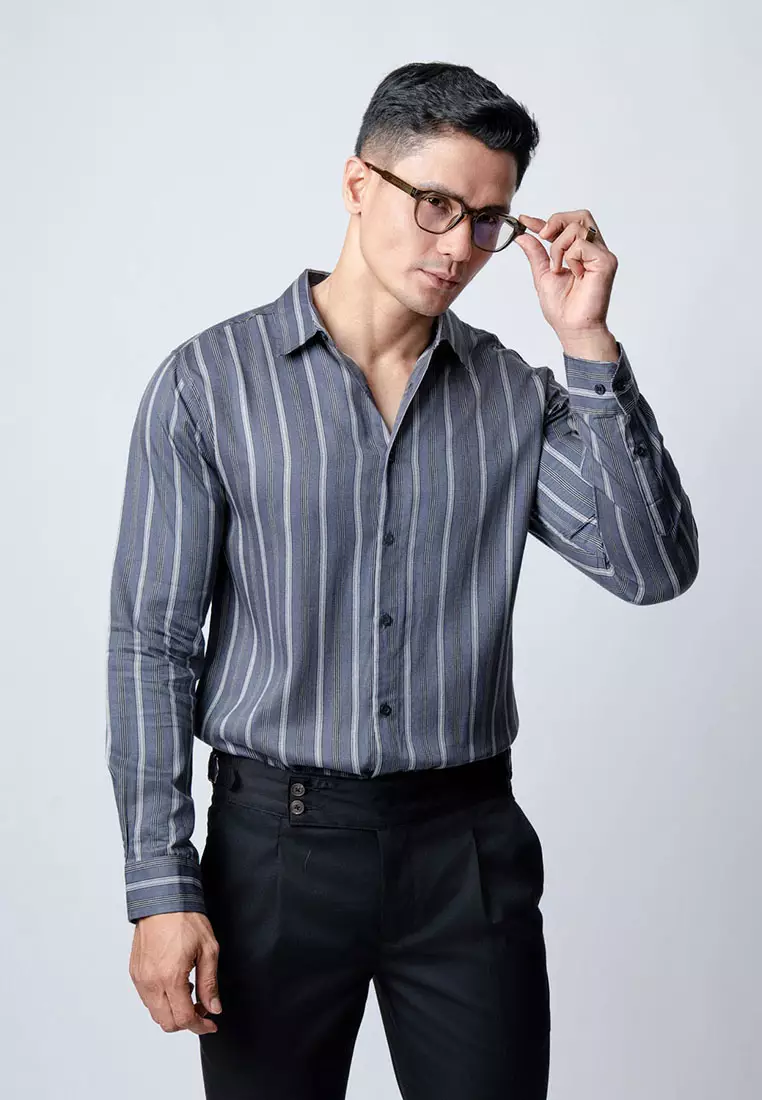 Virgo Stripe Shirt Grey LS