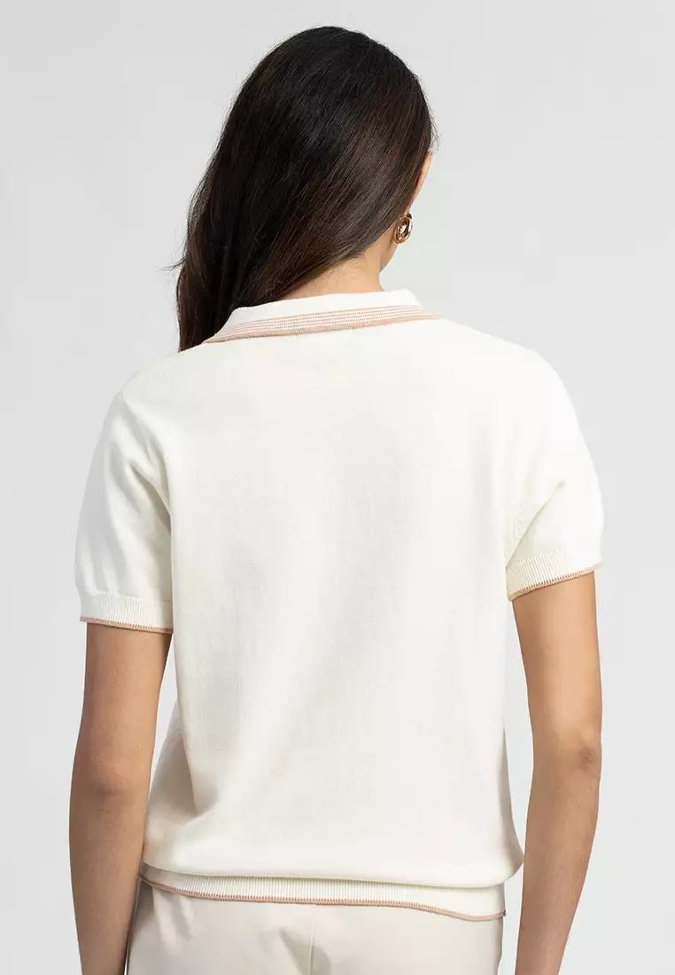 Isabella Knit Polo Striped Zip Top