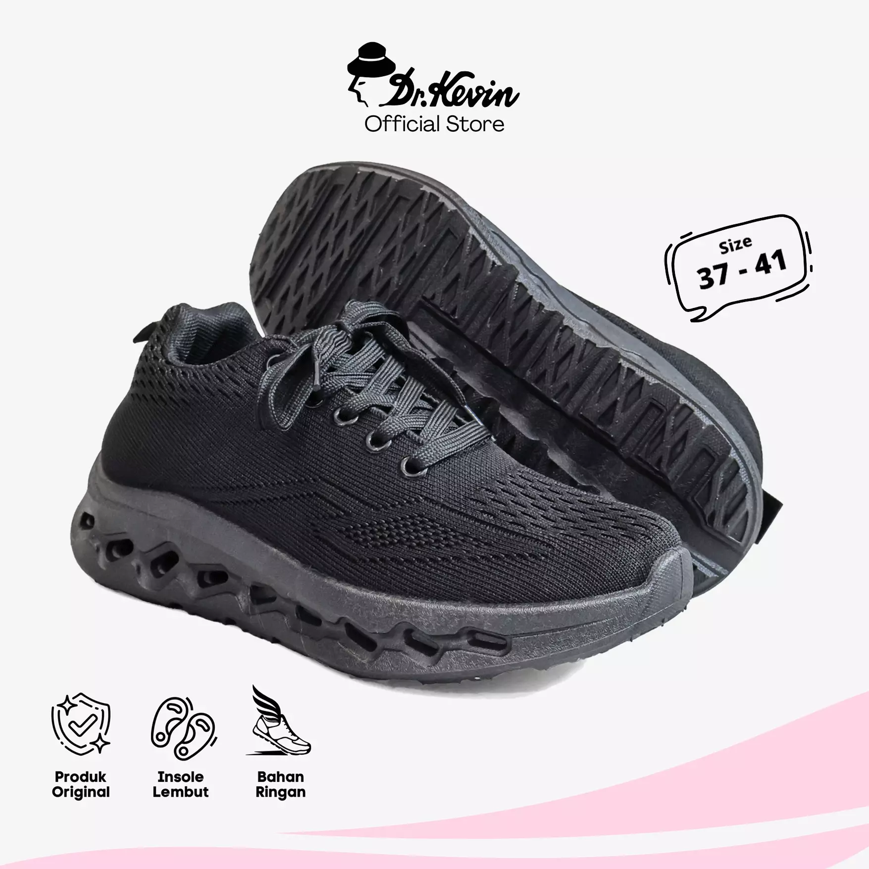 Dr. Kevin Sepatu Olahraga Sport Wanita Sneakers Rajut Tali Sepatu Sekolah Hitam 589-095