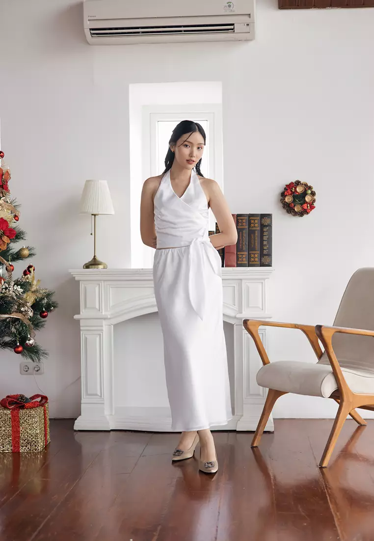 Sherry Maxi Satin Skirt in White