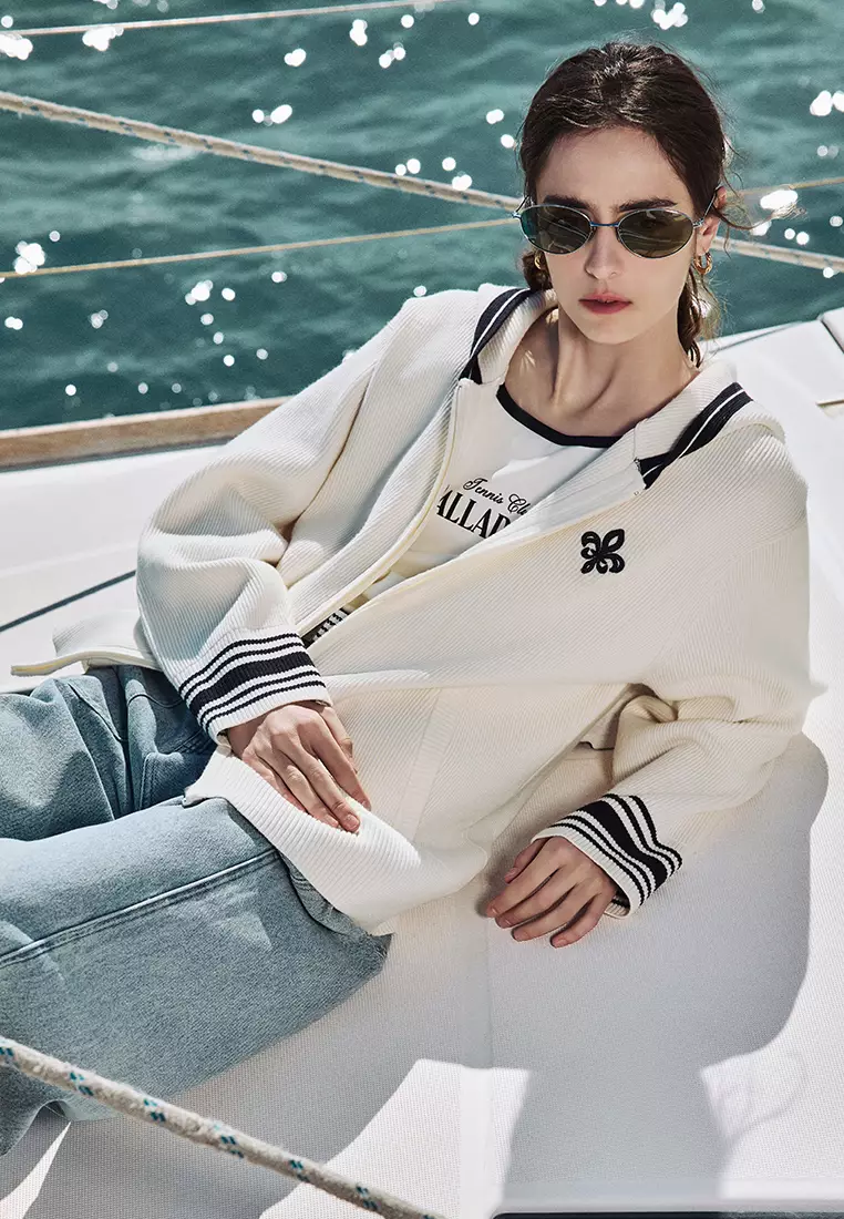 女裝刺繡鳶尾花 LOGO 連帽針織外套 開襟毛衣