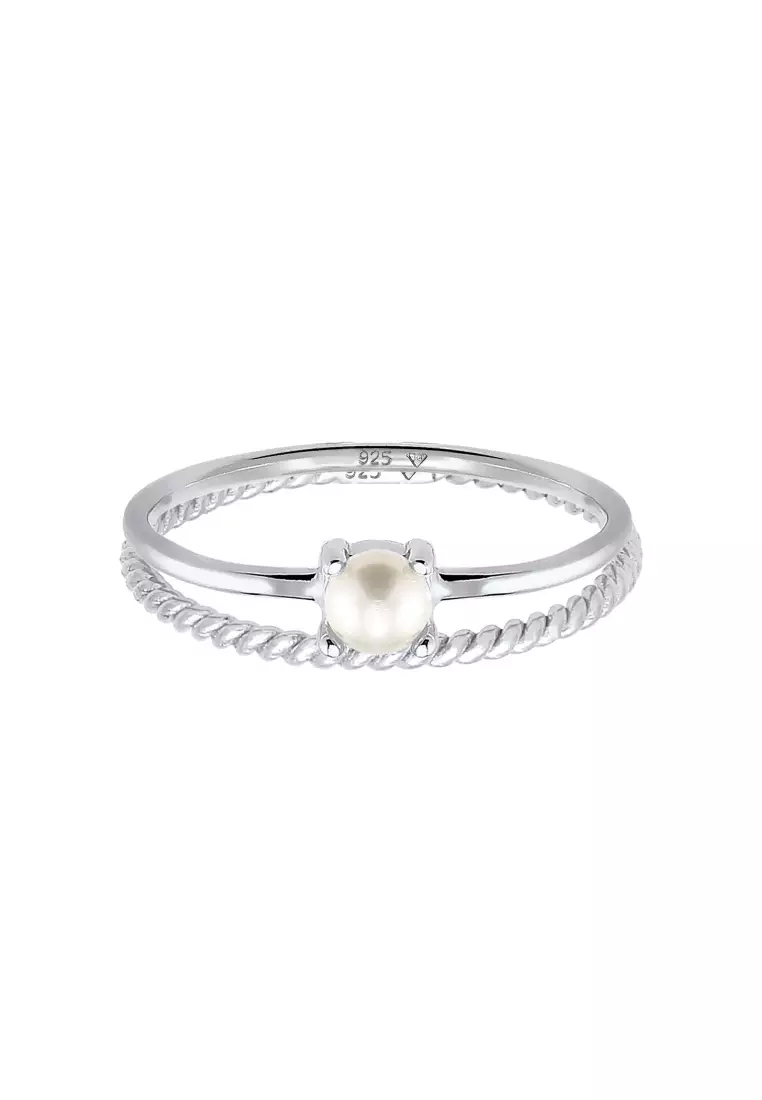 Cincin Perhiasan Perak 925 Wanita Twisted Set Of 2 Freshwater Cultured Pearl