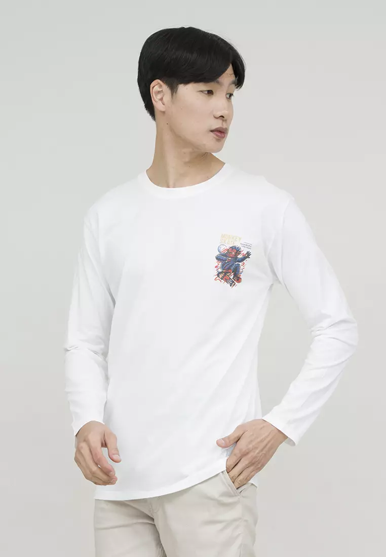 Kaos cotton combed lengan panjang pria putih houseofcuff monkey skate