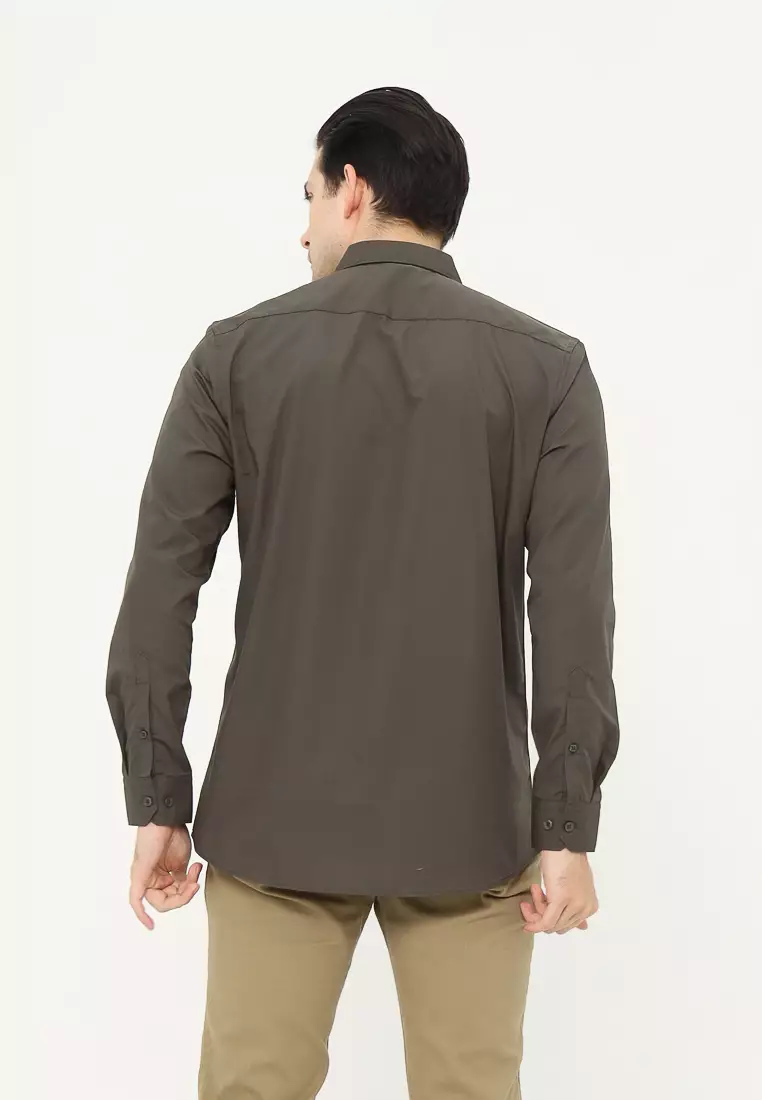 MAGINOT Kemeja Pria Basic Polos Panjang ARMY