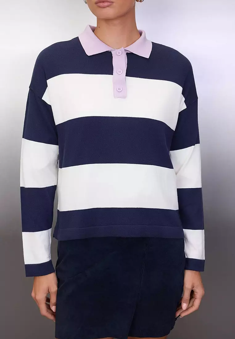 Wardrobe Essentials Lilac Premium Yarn/Special Yarn Wide Pattern Striped Knitwear Sweater Twoaw26Kz195