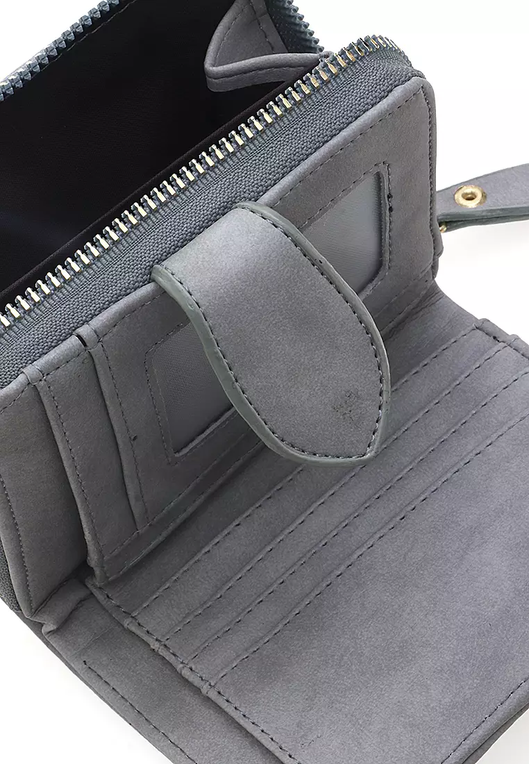 Dompet Lipat Mini Wanita Motif Polos Compartment Cute - Lightgrey