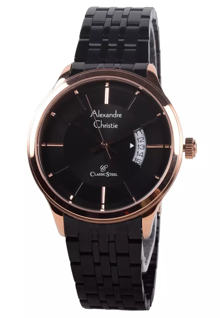 Alexandre Christie - Jam Tangan Pria - Rosegold - Black Stainless Steel Bracelet - 8678 MDBBRBA