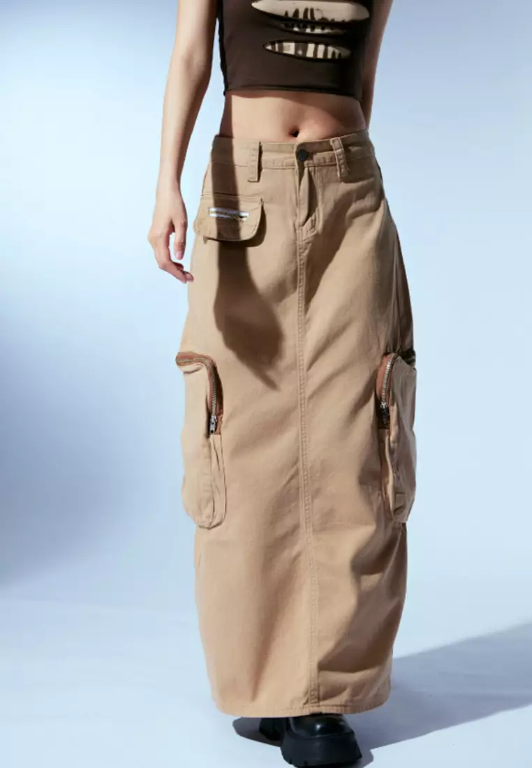 Side Cargo Pockets Maxi Skirt